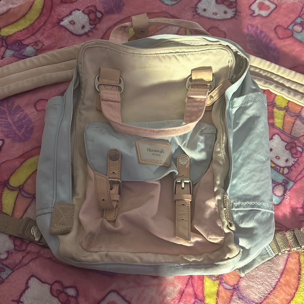 Himawari pink blue tan neutral cute laptop backpack kid backpack back to school